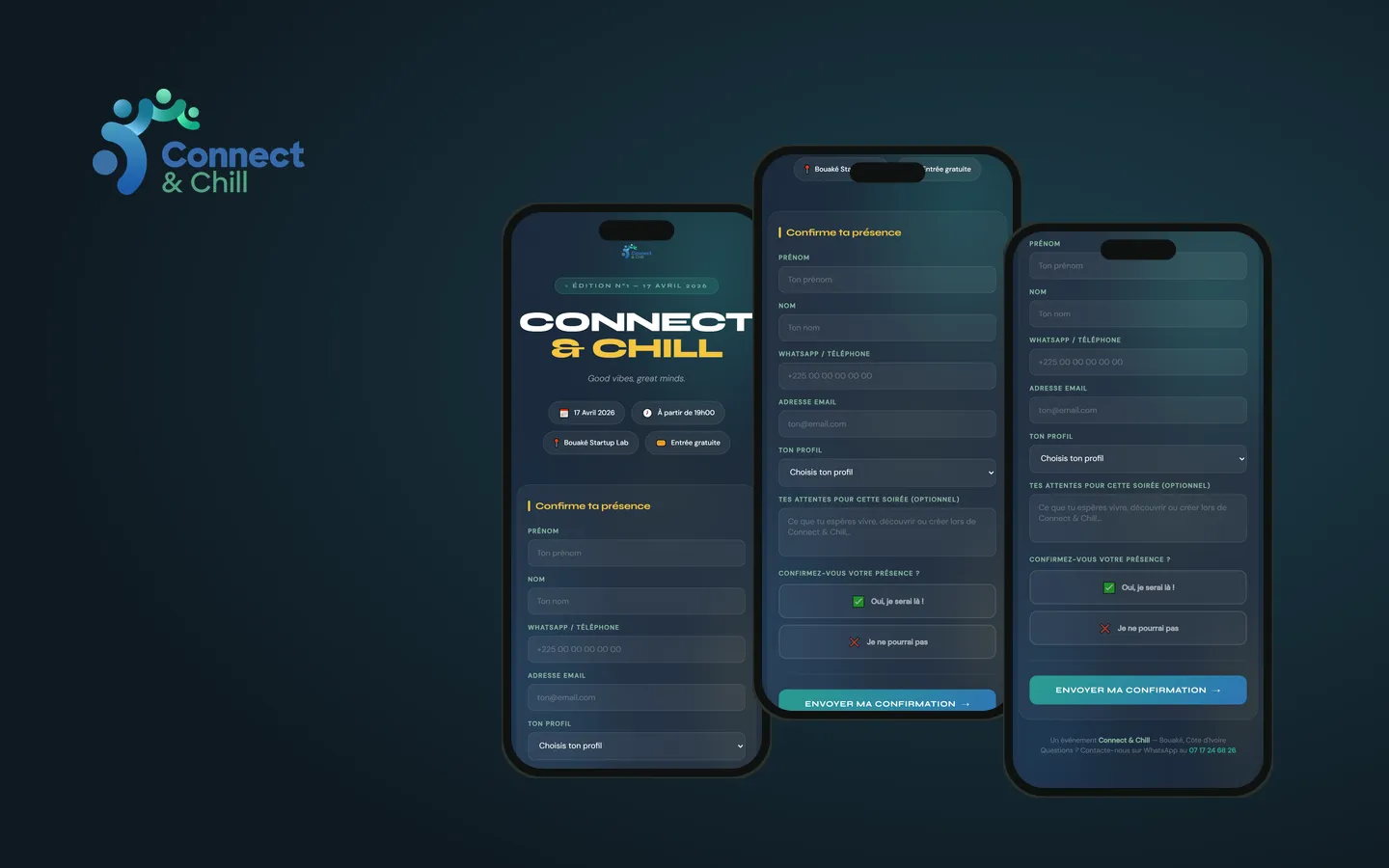 Page d'accueil du site Connect & Chill