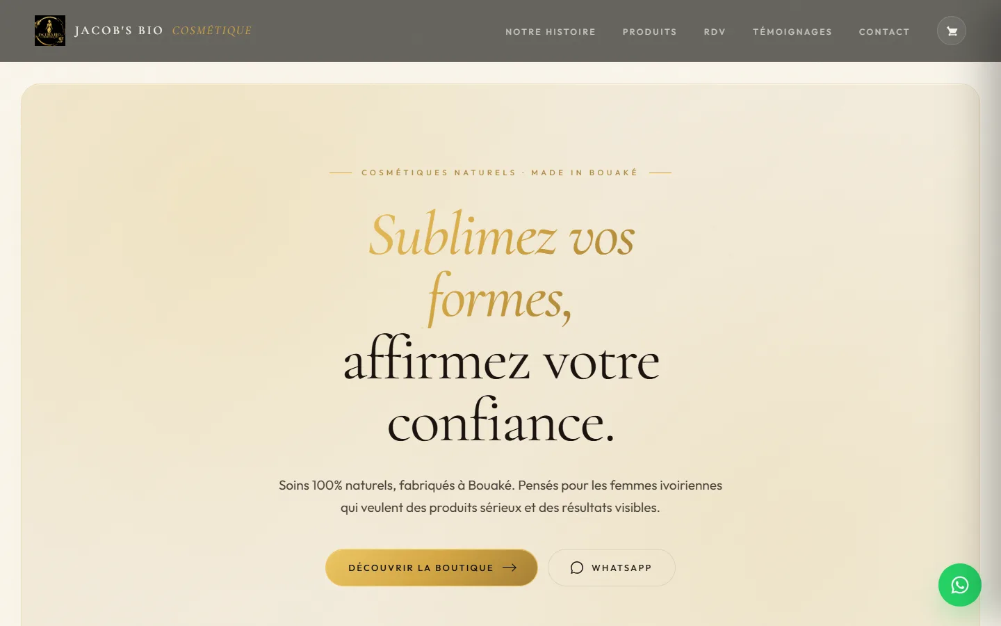 Le site Jacob's Bio Cosmétiques sur ordinateur